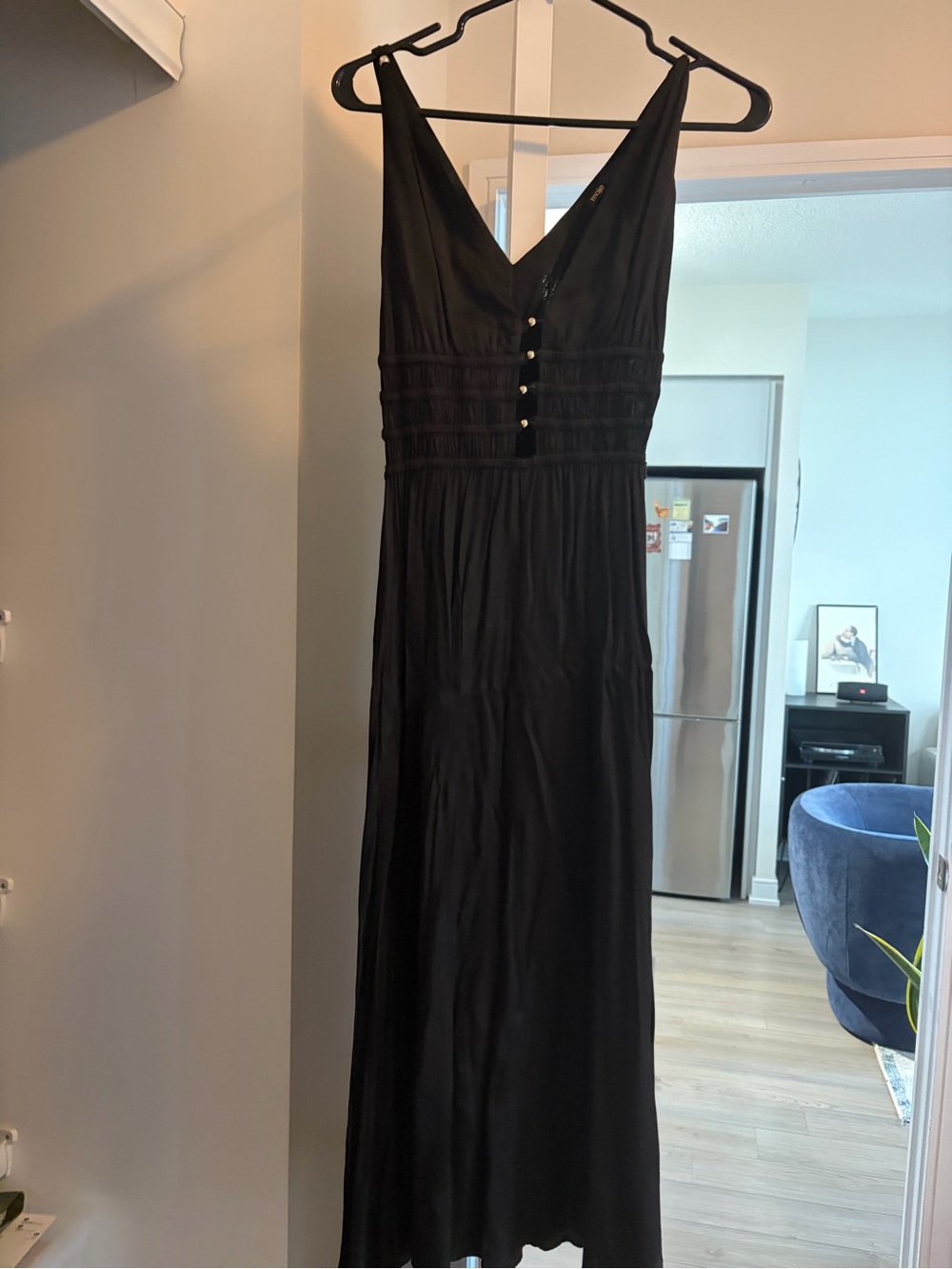 Maje Black V-Neck Button-Front Maxi Dress